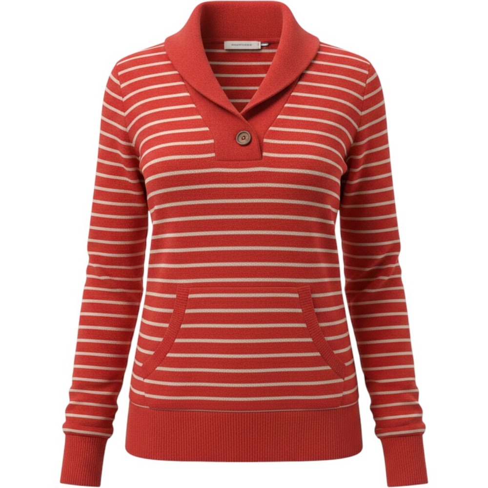 Banana Republic Red Striped Shawl Collar Pullover Sweater Kangaroo Pocket LRG